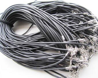 good quality --10pcs 11-27 inch adjustable 3mm black rubber necklace cords with white k finish