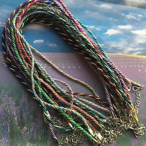 20pcs 7-27 inch adjustable 3mm satin twist shiny silver/gold necklace cords with white k silver lobster clasps and 2 inch extenders