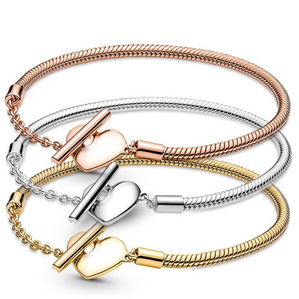 Bulk sale 5pcs 16-21cm silver/gold /rose gold Bracelet SNAKE chains with Heart toggle clasps