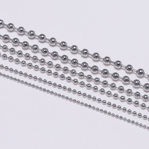 5 meters 1.2-4mm stainless steel silver ball necklace chains/bead chains/jewelry chains charms findings