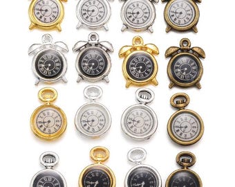 Bulk Sale--20pcs 16x12mm antiqued Silver/bright silver/antiqued bronze/Gold Clock charms findings
