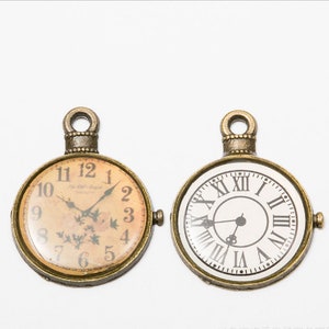 Bulk Sale--20pcs 32x25mm antiqued bronze Clock charms findings--2 style
