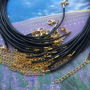 20pcs 11-27 inch adjustable 2mm black korea leather necklace cords with bright gold lobster clasps
