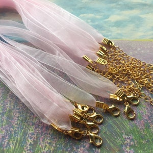 20pcs 7-27 inch adjustable for your choose 10mm width voile ribbon necklace cords with bright gold lobster clasps--8 colors