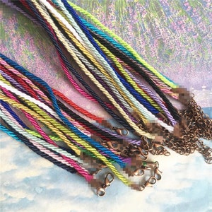 Antiqued copper finish--20pcs 7-27 inch 3mm thickness braided assorted(20 different colors) satin twist necklace cords