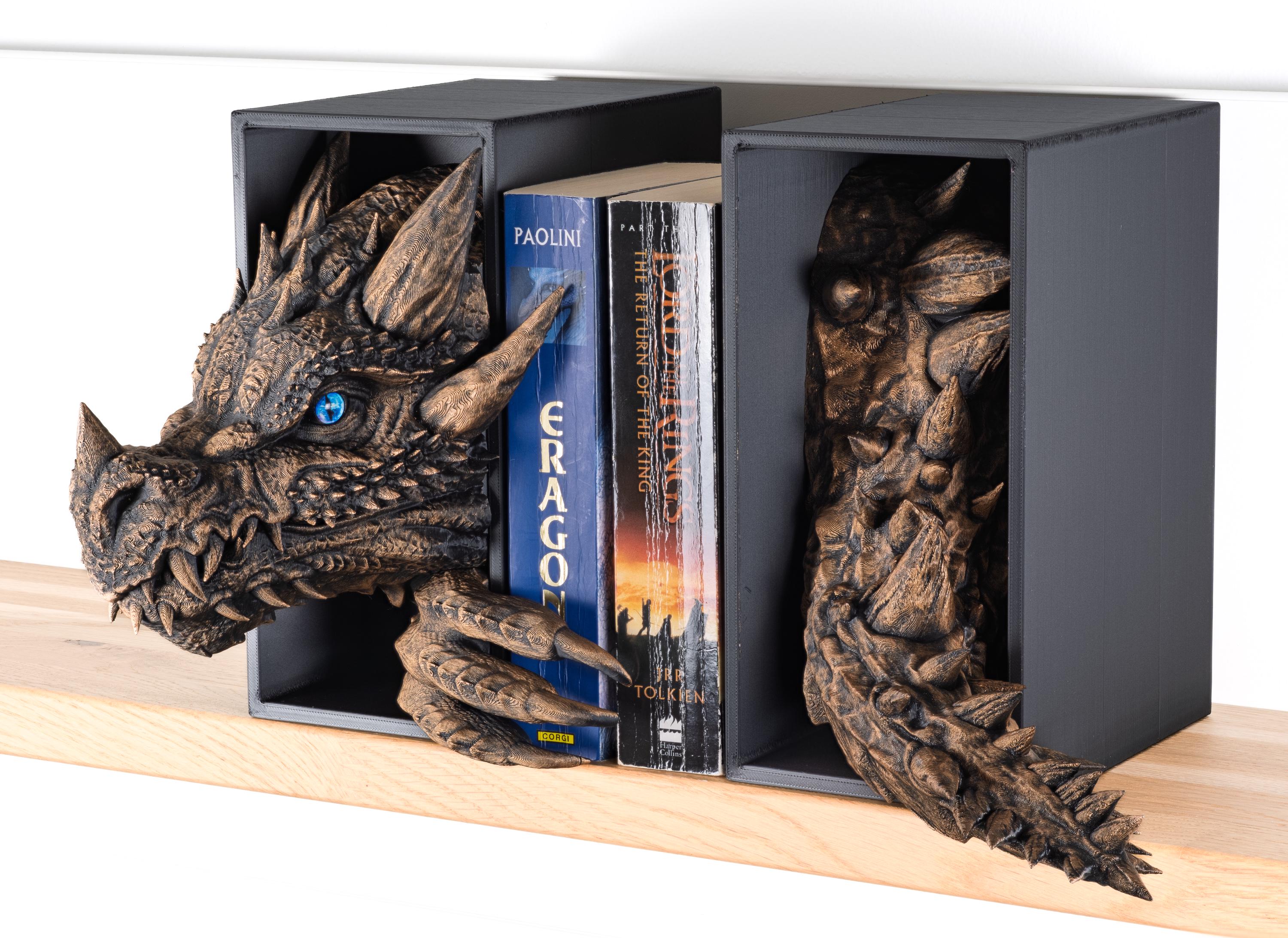 Serre-Livres Dragon Noir En Métal Anti-Dérapant - Décoration Bureau Et Cuisine