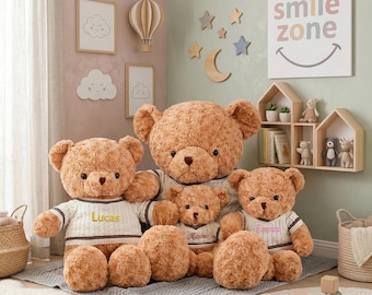 Personalized Embroidered Teddy Bear, Custom Plush Toy, Baby Shower Nursery Decor, Mothers day gift
