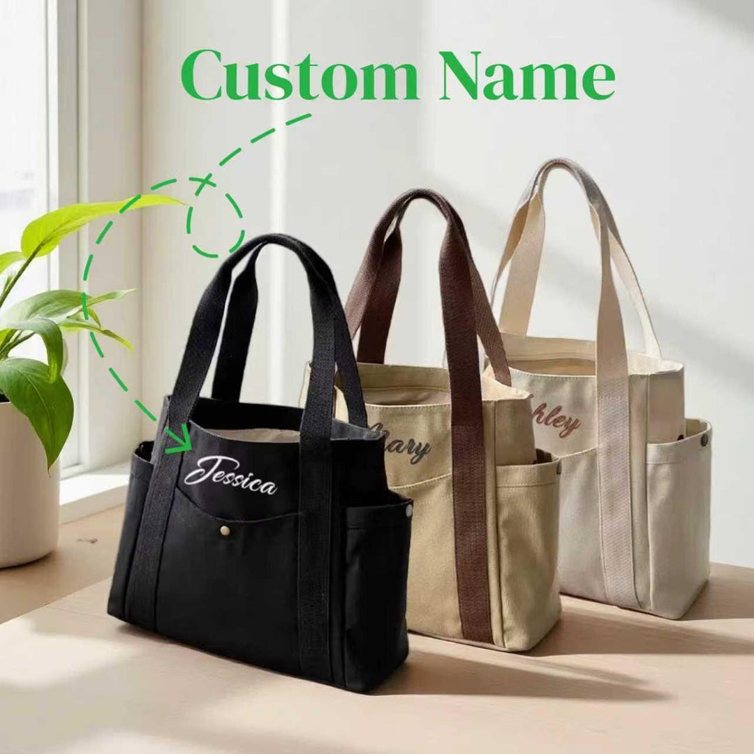 Personalized Embroidered Canvas Tote Bag: Custom Logo Zippered Bag - Etsy