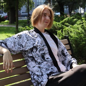 Otaku Manga Haori Jacket – Anime Girl Print Kimono for Cosplay & Streetwear | Unisex Oversized Cloak