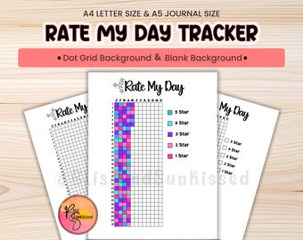 Rate My Day Printable Daily Rating Tracker Mood Tracker Year In Pixels Journal Page Monthly Reflection 1 to 5 Star