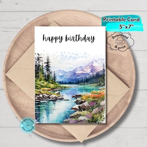 Printable Mountain Birthday Card Digital Download Nature-Inspired Hiking Birthday Card Camping Adventure Greeting for Outdoorsy Celebrations