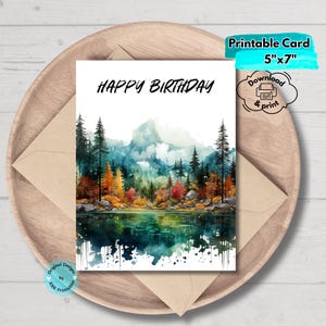 Printable Mountain Birthday Card Digital Download Nature-Inspired Hiking Birthday Card Camping Adventure Greeting for Outdoorsy Celebrations