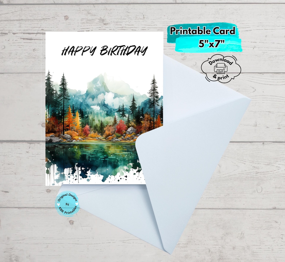 Printable Mountain Birthday Card Digital Download Nature-inspired ...