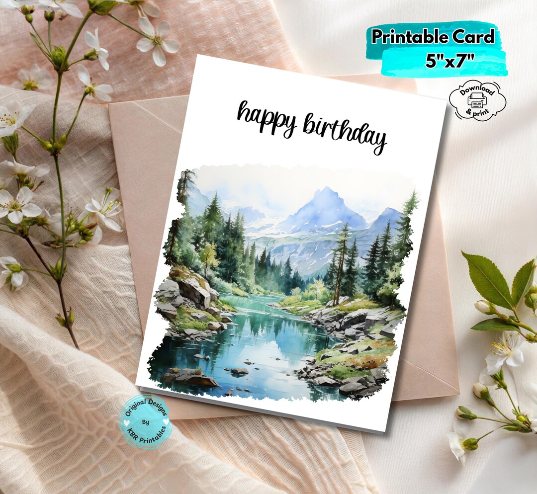 Printable Mountain Birthday Card Digital Download Nature-inspired ...