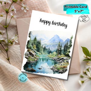 Printable Mountain Birthday Card Digital Download Nature-Inspired Hiking Birthday Card Camping Adventure Greeting for Outdoorsy Celebrations
