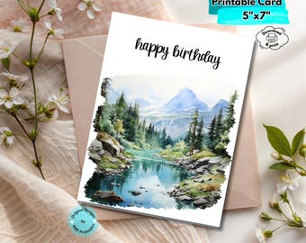 Printable Mountain Birthday Card Digital Download Nature-Inspired Hiking Birthday Card Camping Adventure Greeting for Outdoorsy Celebrations
