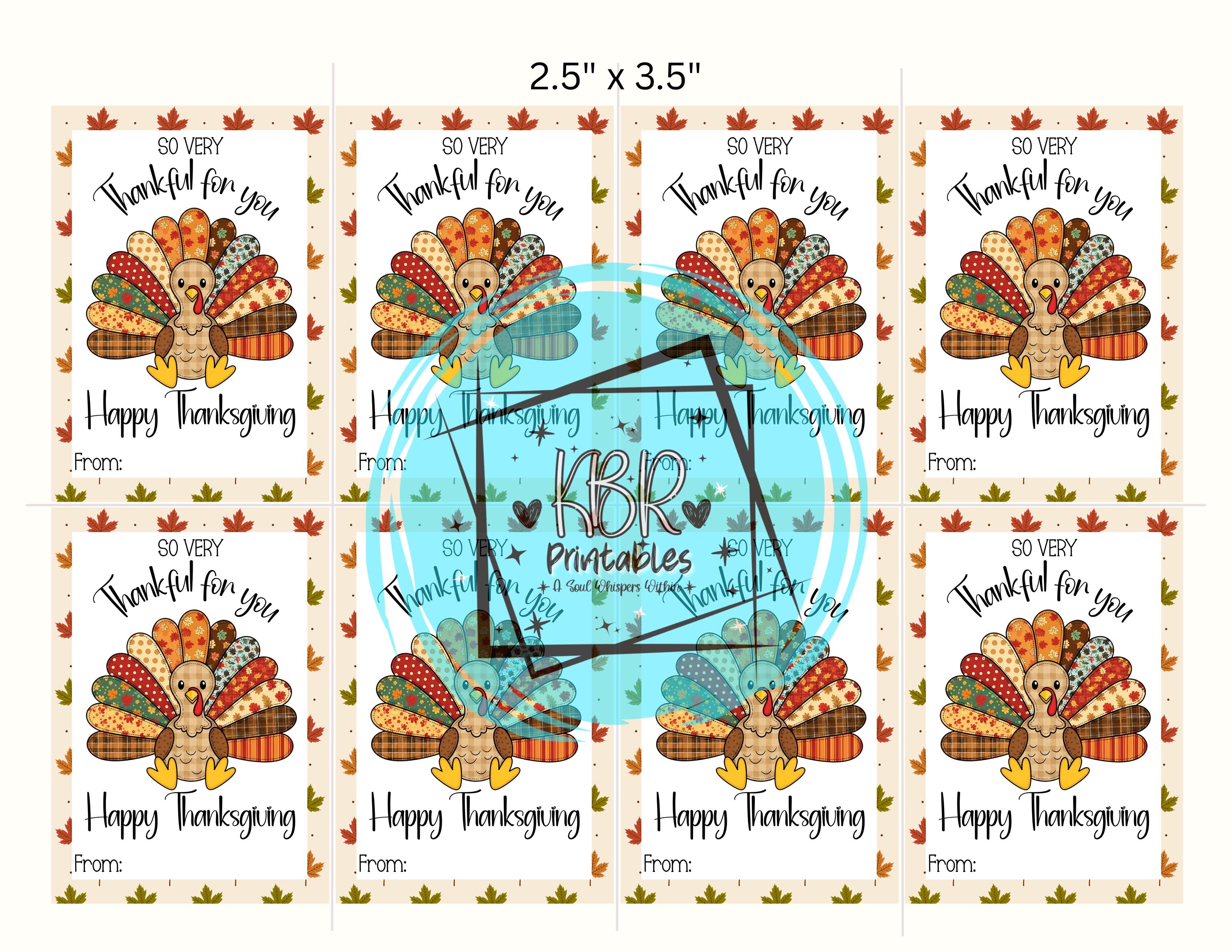 So Very Thankful for You Tag Printable Thanksgiving Favor Teacher ...