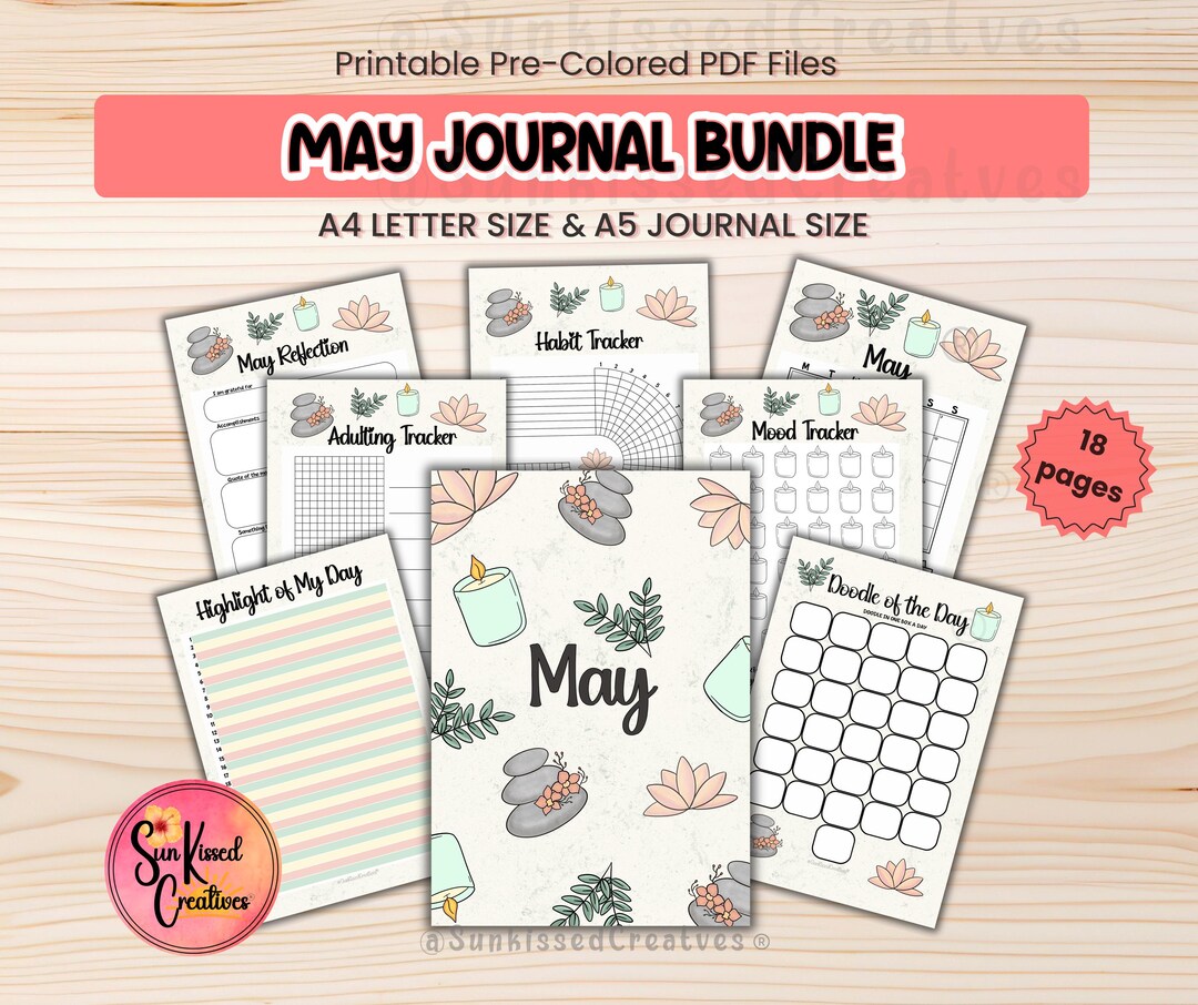 May Bullet Journal Printable Color Pages Aesthetic Spring Selfcare ...