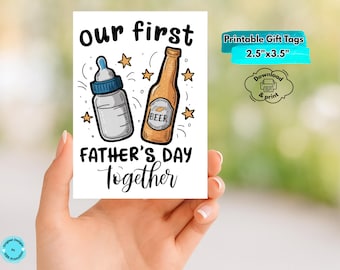 Utskrivbart kort Fars dag-presentetikett Första fars dag-presentetikett Rolig digital nedladdning för pappa Fars dag-dekoration Present till honom