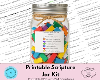 Printable Bible Verse Jar Emotions Encouragement DIY Scripture Jar Prayer Jar Daily Bible Verse Color Coded Read Me When Digital Download