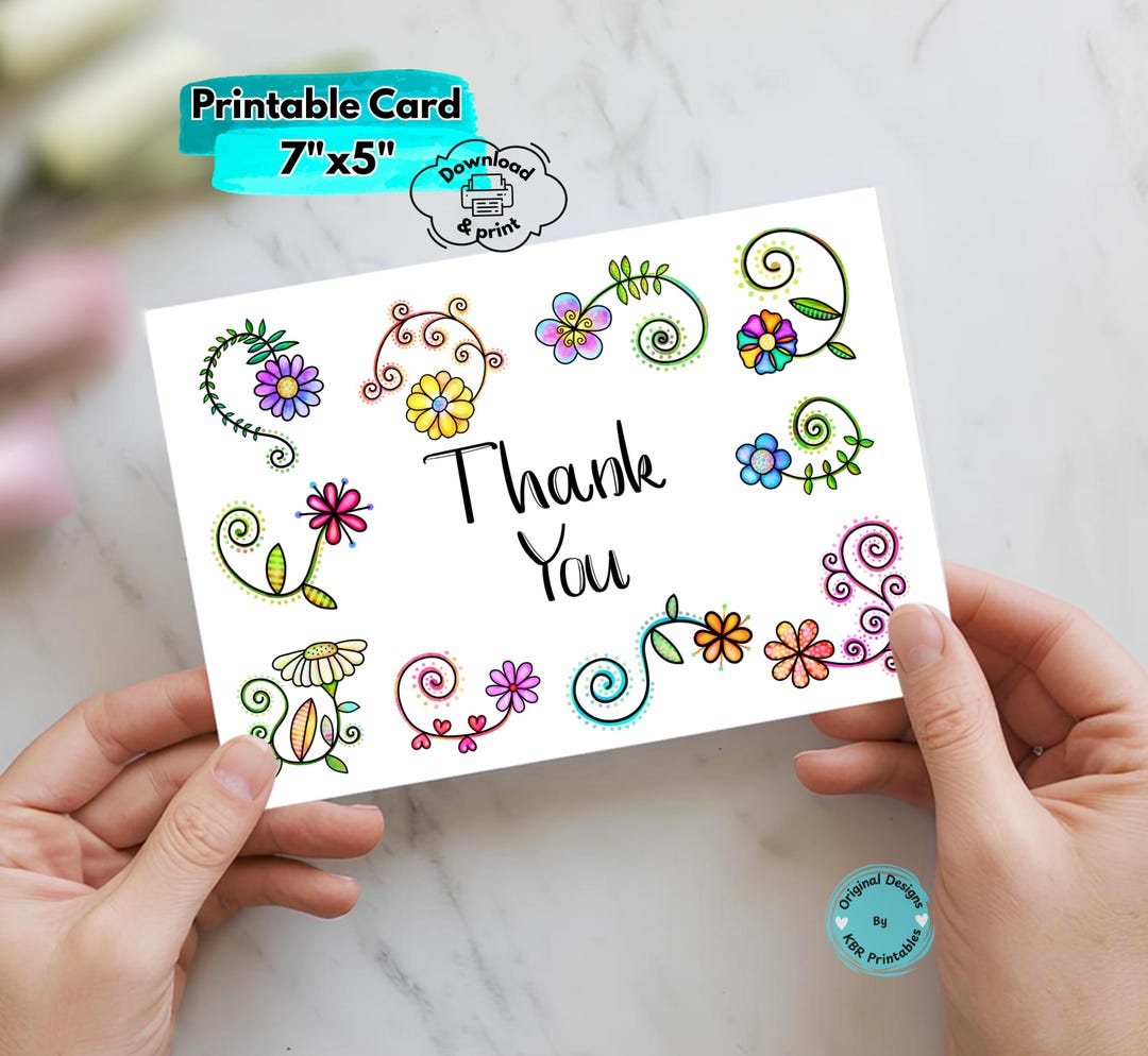Printable Thank You Card Digital Download Floral Inspired Colorful ...