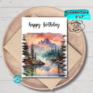 Printable Mountain Birthday Card Digital Download Nature-Inspired Hiking Birthday Card Camping Adventure Greeting for Outdoorsy Celebrations