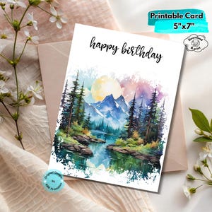 Printable Mountain Birthday Card Digital Download Nature-Inspired Hiking Birthday Card Camping Adventure Greeting for Outdoorsy Celebrations