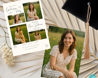 Editable Graduation Card Template Modern Graduation Party Announcement Minimalist Graduation Announcement Invitation Senior Invitation Card