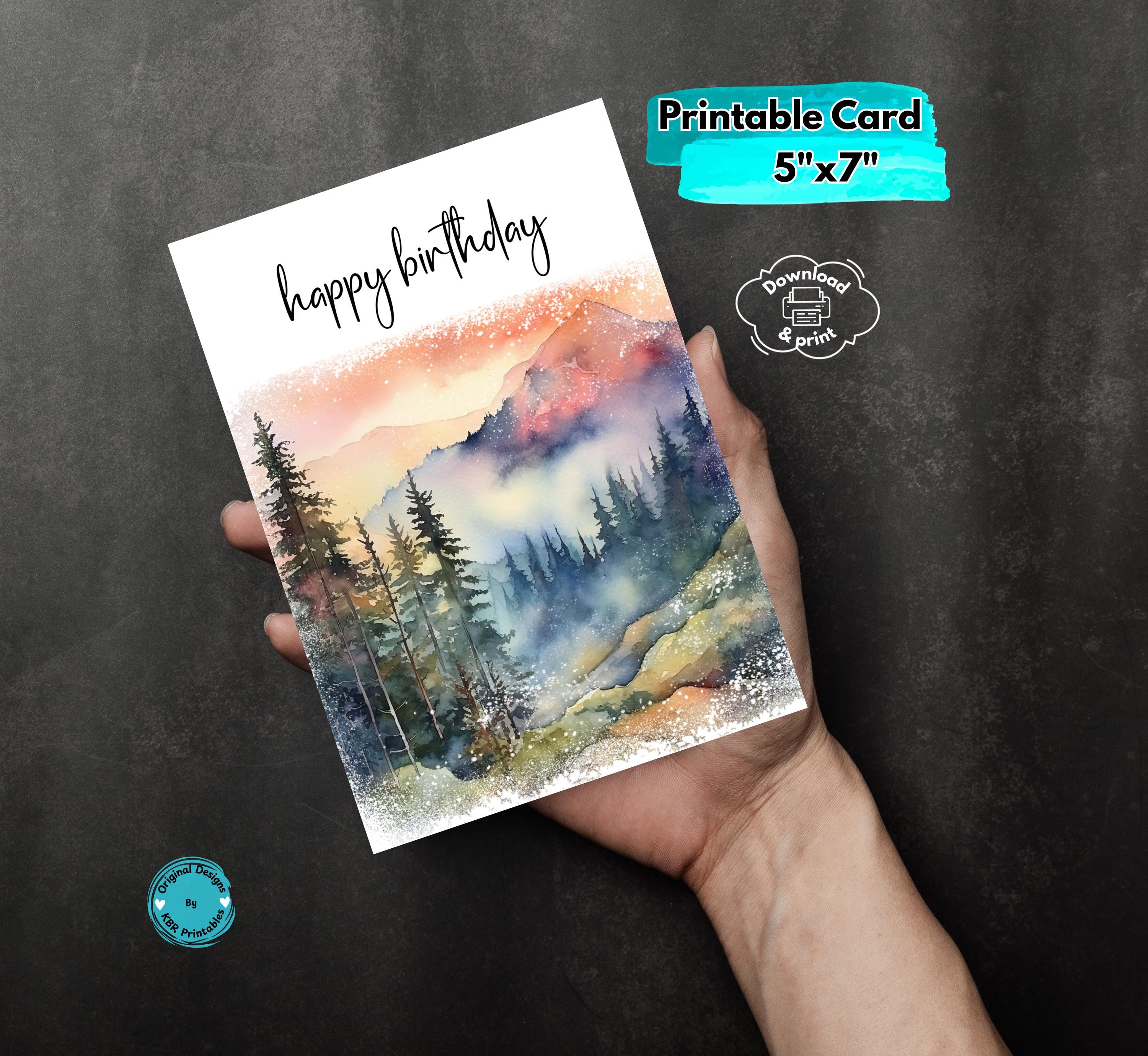 Printable Mountain Birthday Card Digital Download Nature-inspired ...