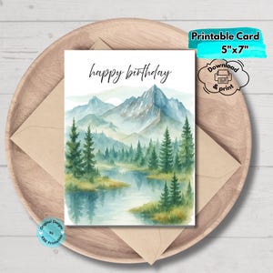 Printable Mountain Birthday Card Digital Download Nature-Inspired Hiking Birthday Card Camping Adventure Greeting for Outdoorsy Celebrations
