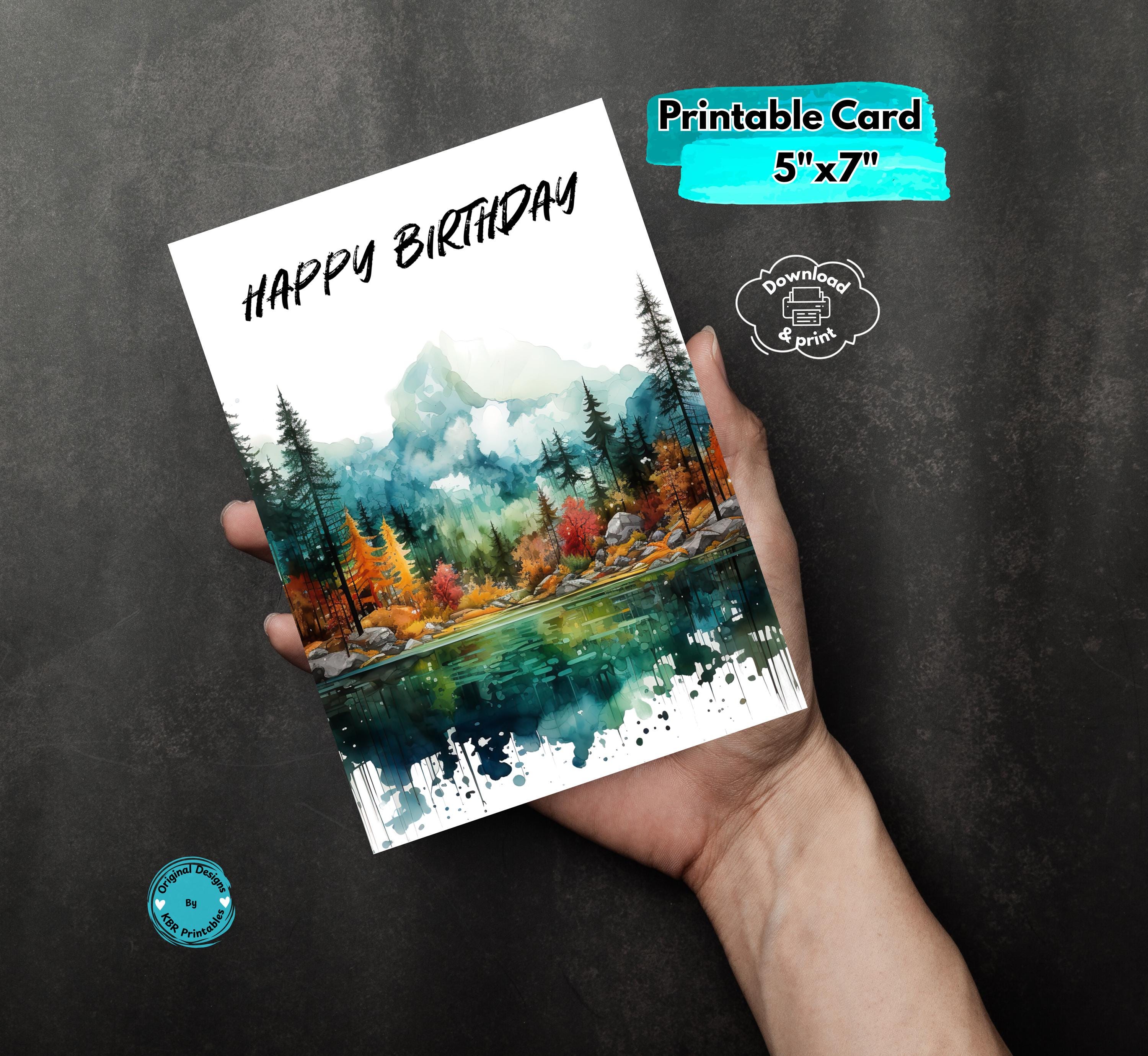 Printable Mountain Birthday Card Digital Download Nature-inspired ...