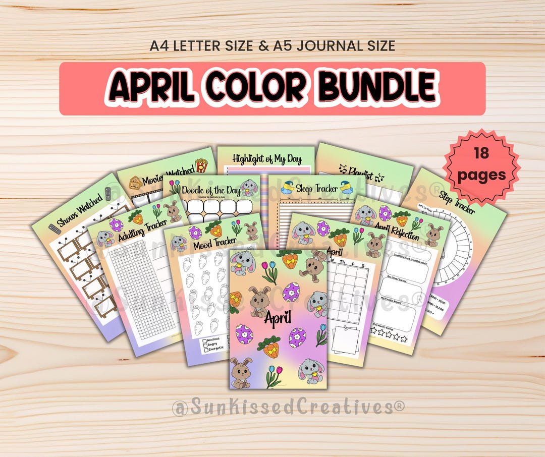 April Bullet Journal Printable Color Aesthetic Planner Inserts Spring ...