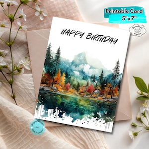 Printable Mountain Birthday Card Digital Download Nature-Inspired Hiking Birthday Card Camping Adventure Greeting for Outdoorsy Celebrations