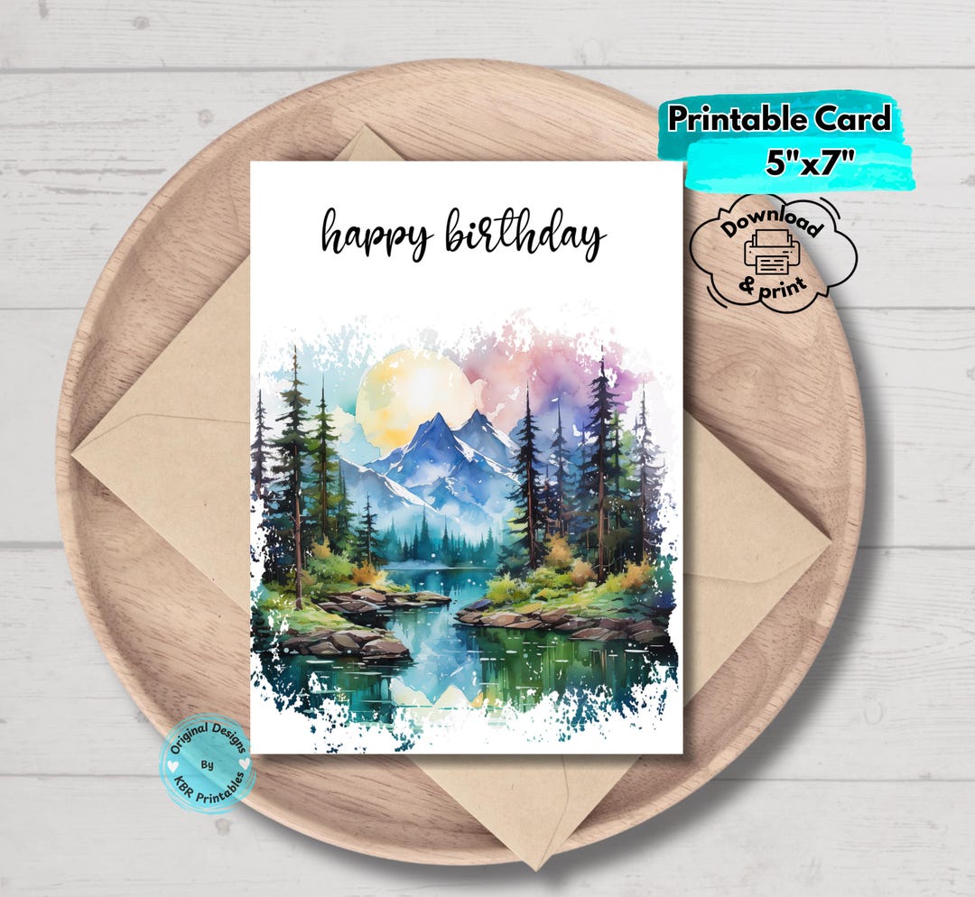 Printable Mountain Birthday Card Digital Download Nature-inspired ...