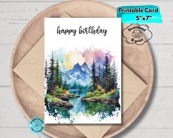 Printable Mountain Birthday Card Digital Download Nature-inspired ...