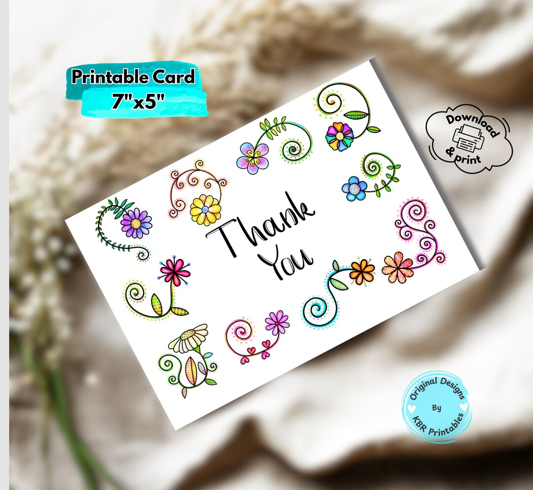 Printable Thank You Card Digital Download Floral Inspired Colorful ...