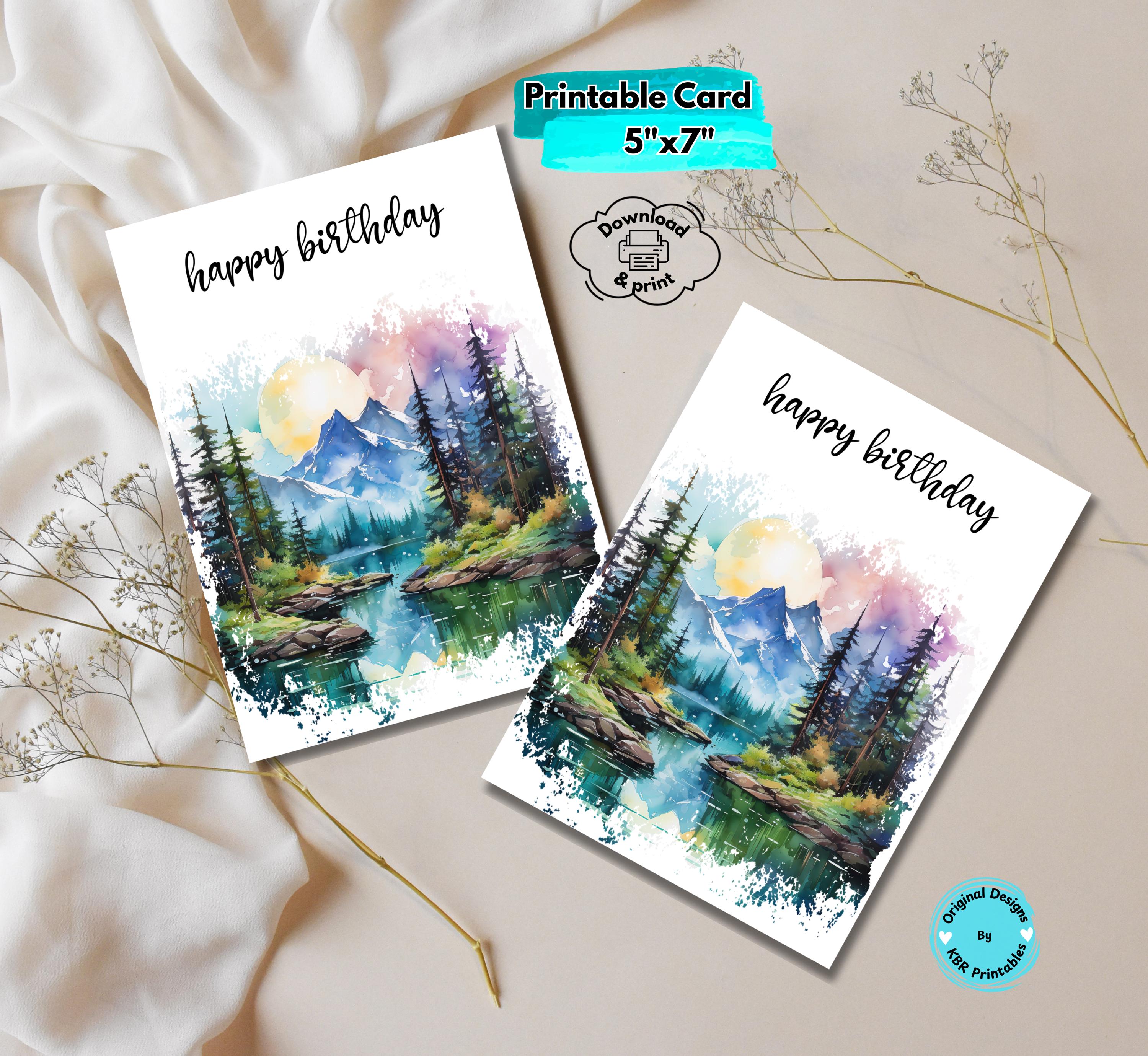 Printable Mountain Birthday Card Digital Download Nature-inspired ...