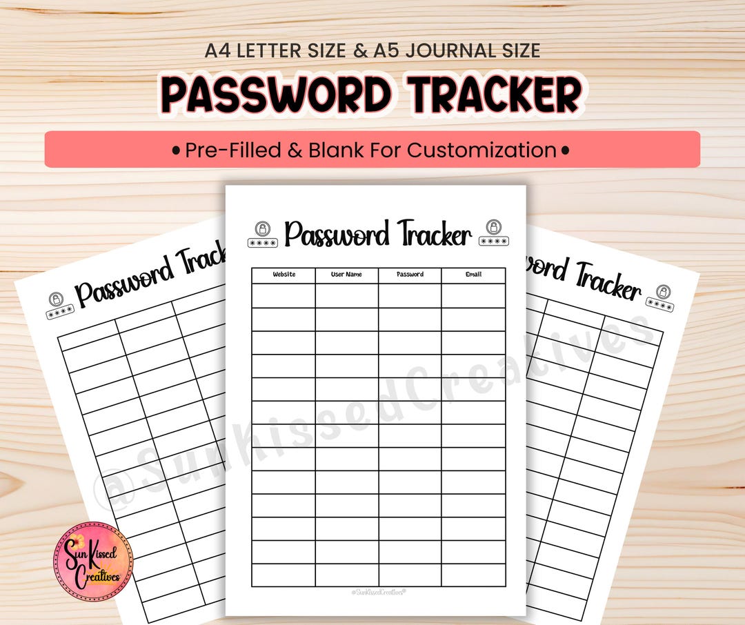 Printable Password Tracker Log Sheet A5 and Letter Size Password ...