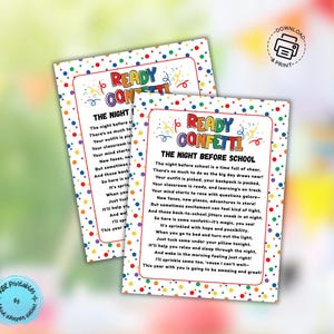 Ready Confetti Back to School Printable Tags Open House Night Before School Gift Meet the Teacher Gift Tags Kindergarten