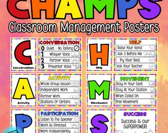 Classroom Posters for Teachers CHAMPS Behavior Management And Positive Rules Bright Visual Decor Bulletin Board