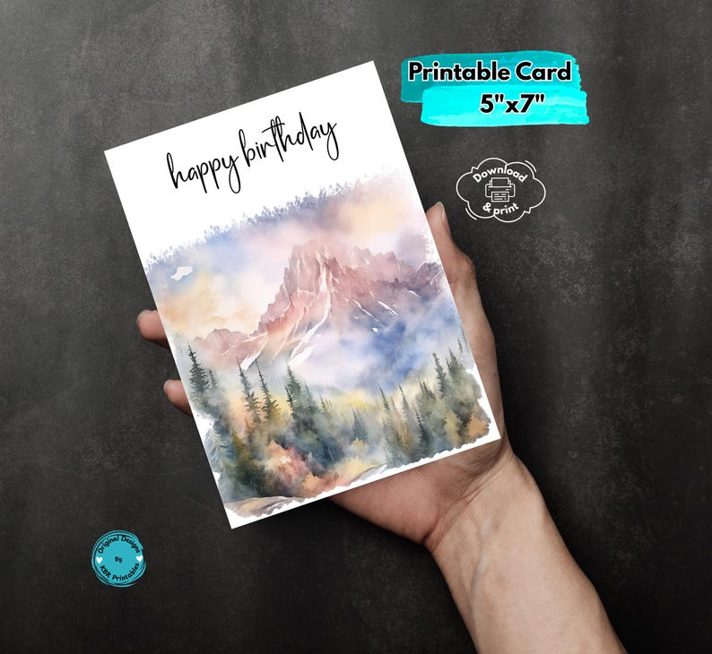 Printable Hiking Birthday Card Camping Adventure Mountain Card Digital ...