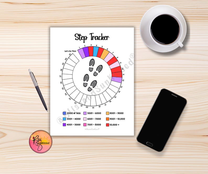 Step Rangs Step Tracker Printable Monthly Planner Page Heath Fitness Step Goal ...