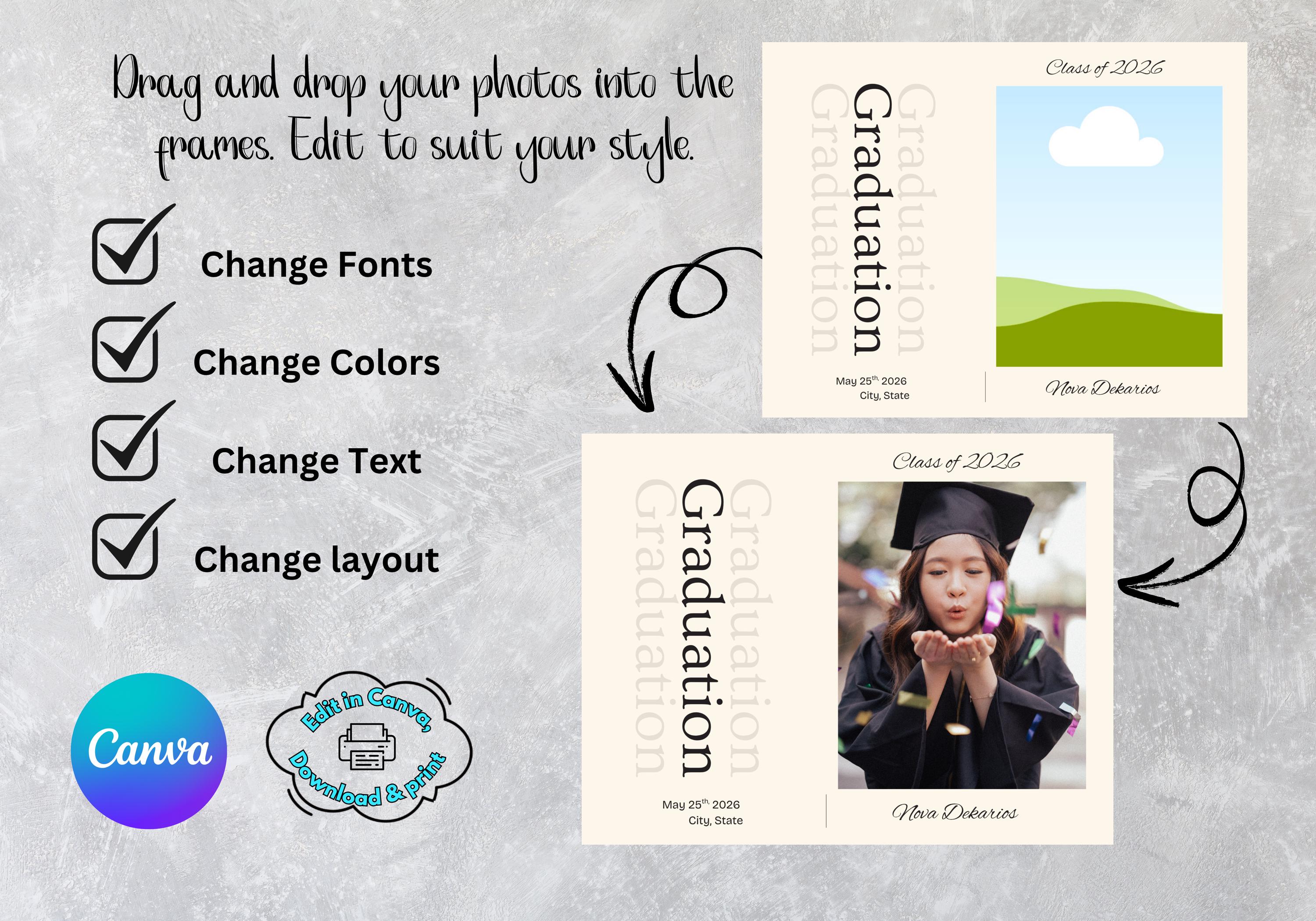 Editable Graduation Card Template Modern Graduation Announcement ...