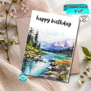 Printable Mountain Birthday Card Digital Download Nature-Inspired Hiking Birthday Card Camping Adventure Greeting for Outdoorsy Celebrations