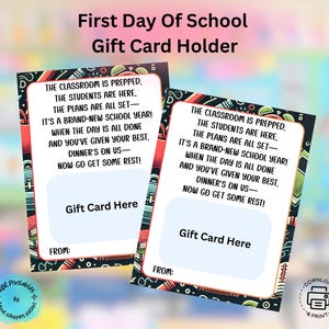 First Day Of School Gift Card Back to School Printable Meet The Teacher Gift Back To School Gift Idea First Day Dinner Gift Card Holder