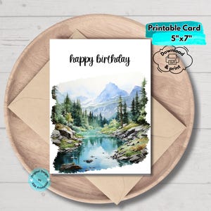 Printable Mountain Birthday Card Digital Download Nature-Inspired Hiking Birthday Card Camping Adventure Greeting for Outdoorsy Celebrations
