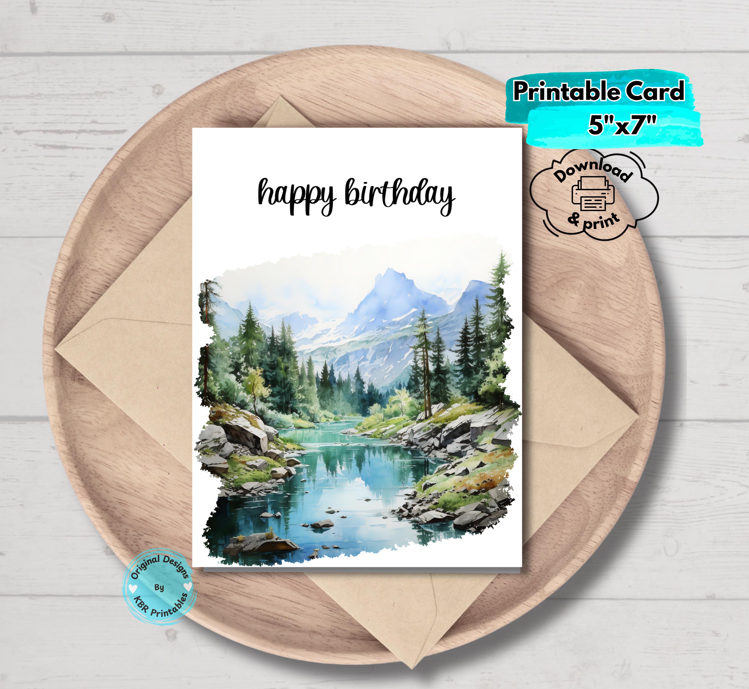 Printable Mountain Birthday Card Digital Download Nature-inspired ...