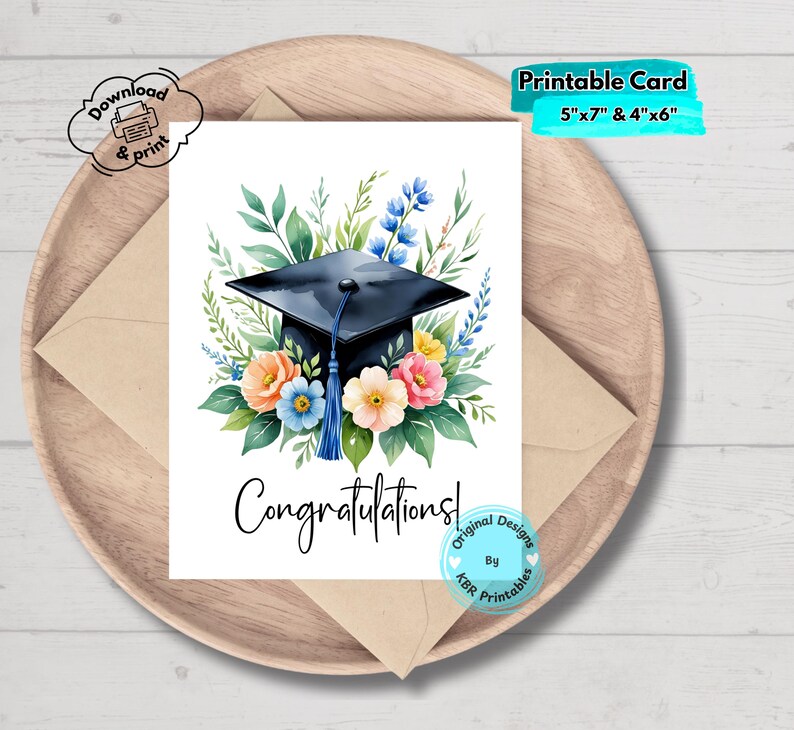 Printable Congratulations 5x7 Floral Card Instant Download Graduation ...