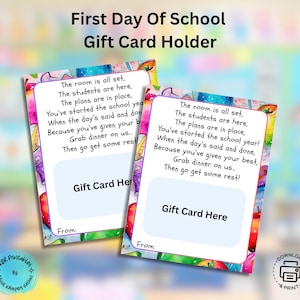 First Day Of School Gift Back to School Printable Meet The Teacher Gift Card Back To School Gift Idea First Day Dinner Gift Card Holder