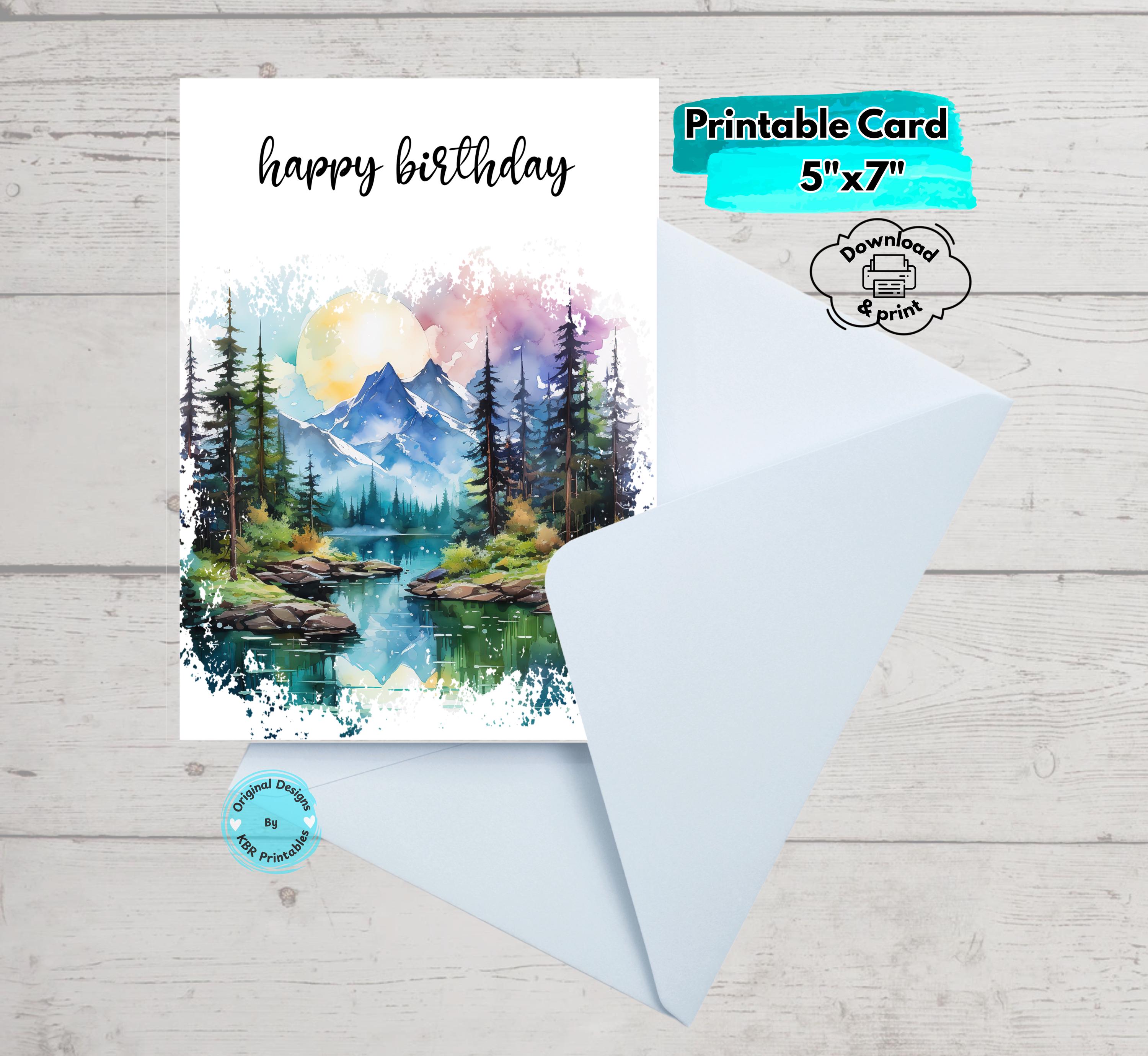 Printable Mountain Birthday Card Digital Download Nature-inspired ...